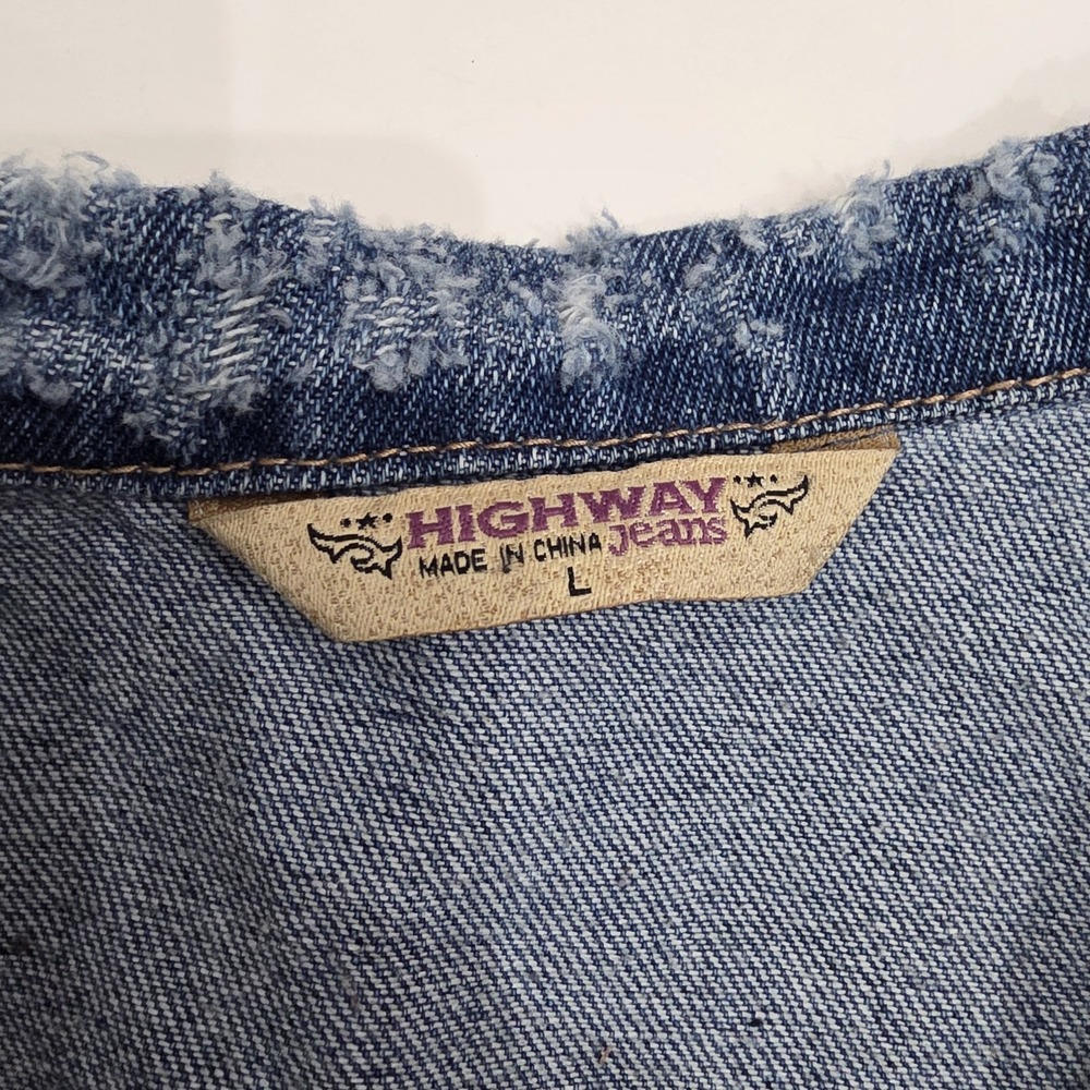 Highway Jeans Blue Denim Jacket Vest Cropped Vest Women's Juniors Size L - Picture 4 of 9